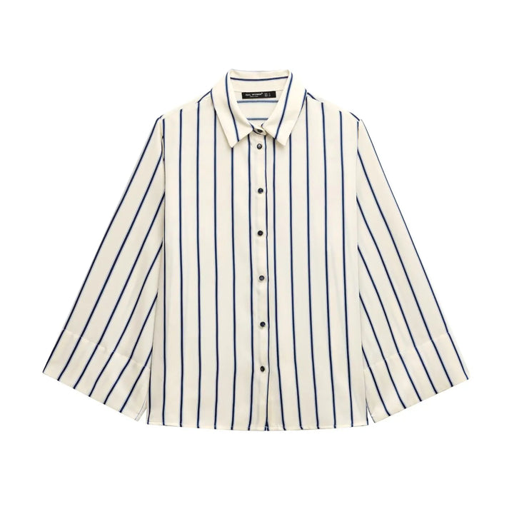 Olivia Bennet | Striped Button-Up Blouse for Women in Cotton Fit
