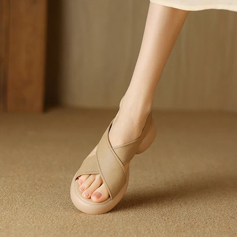 Olivia Bennet | Soft Crossband Slides for Women in Natural Color