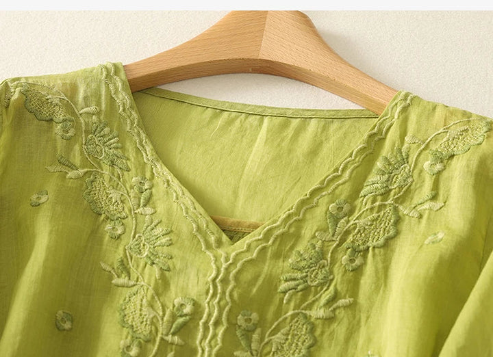 Olivia Bennet | V-Neck Cotton Blouse for Women in White