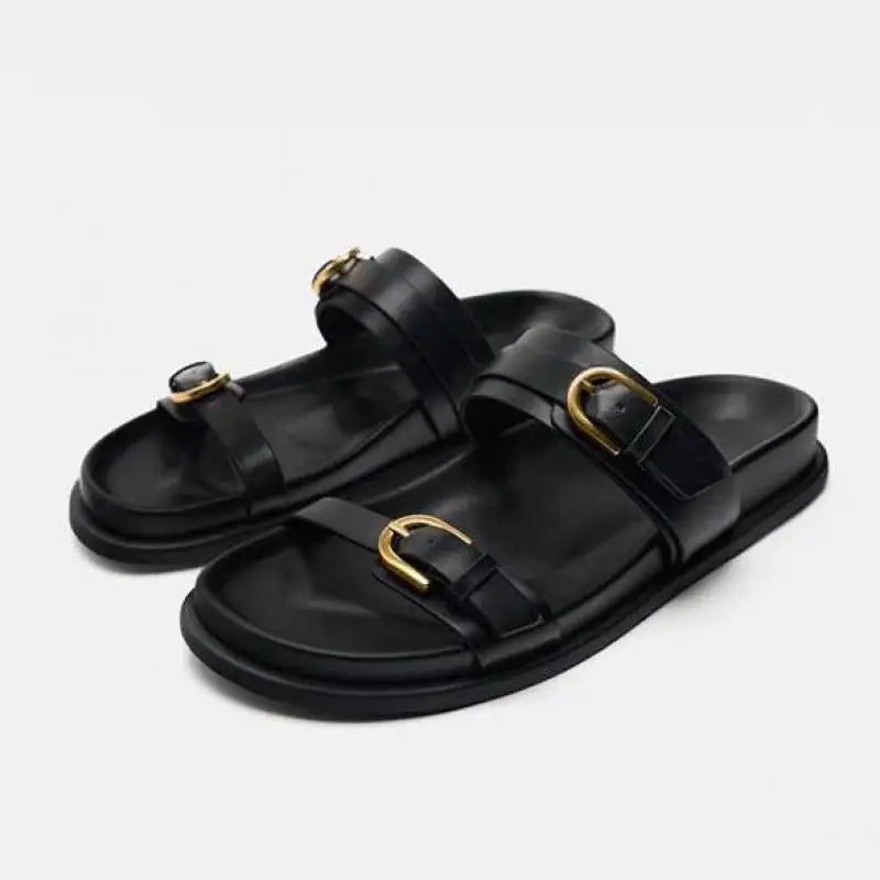 Olivia Bennet | Leather Slides for Women in Black