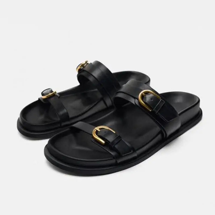 Olivia Bennet | Leather Slides for Women in Black