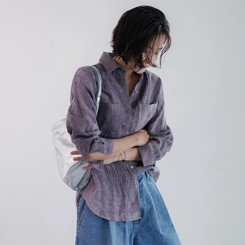 Olivia Bennet | Pleated Linen Button Shirt