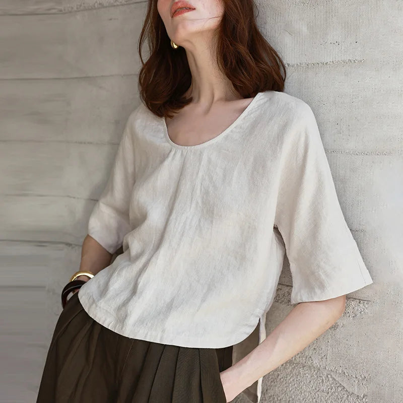 Olivia Bennet | Hemp V-Neck Boxy Top