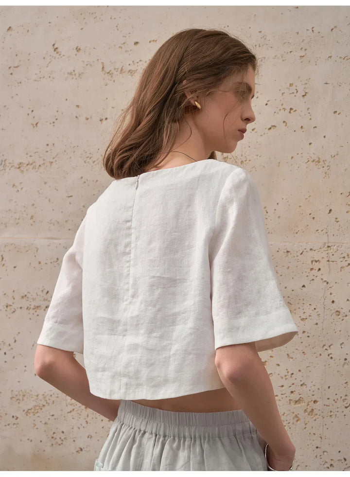 Olivia Bennet | Boxy Linen Crop Top