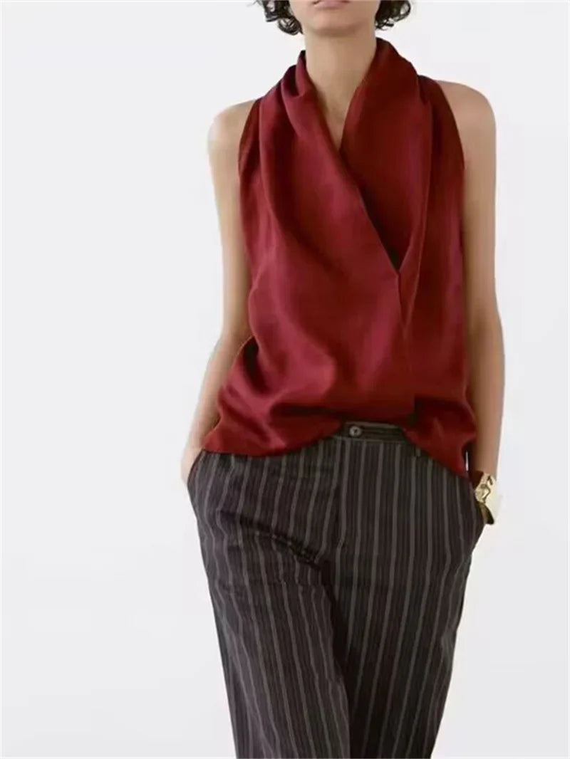 Olivia Bennet | Drape Linen Vest for Women
