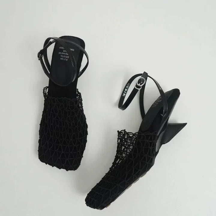Olivia Bennet | Mesh Weave Heels for Women in Black