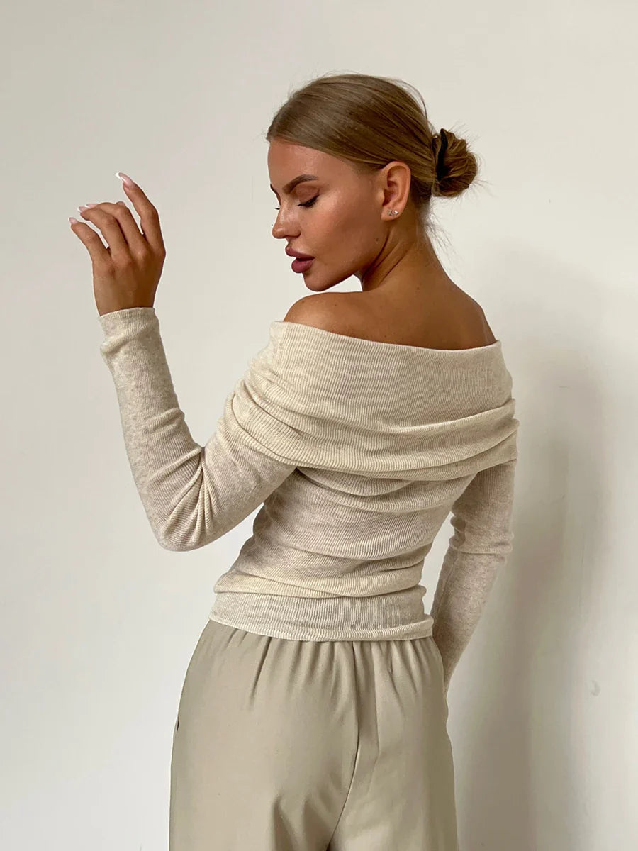 Olivia Bennet | Off-Shoulder Knit Top for Women in Natural Color