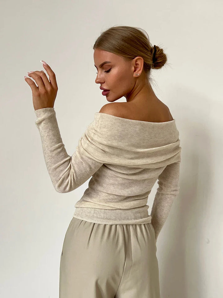 Olivia Bennet | Off-Shoulder Knit Top for Women in Natural Color