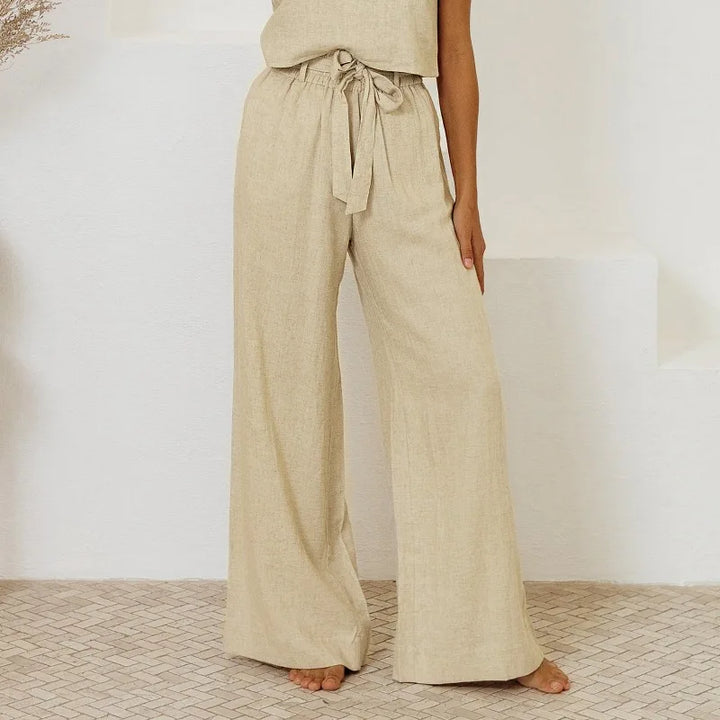 Olivia Bennet | Linen Wide Leg Pant for Women in Ruffle Style