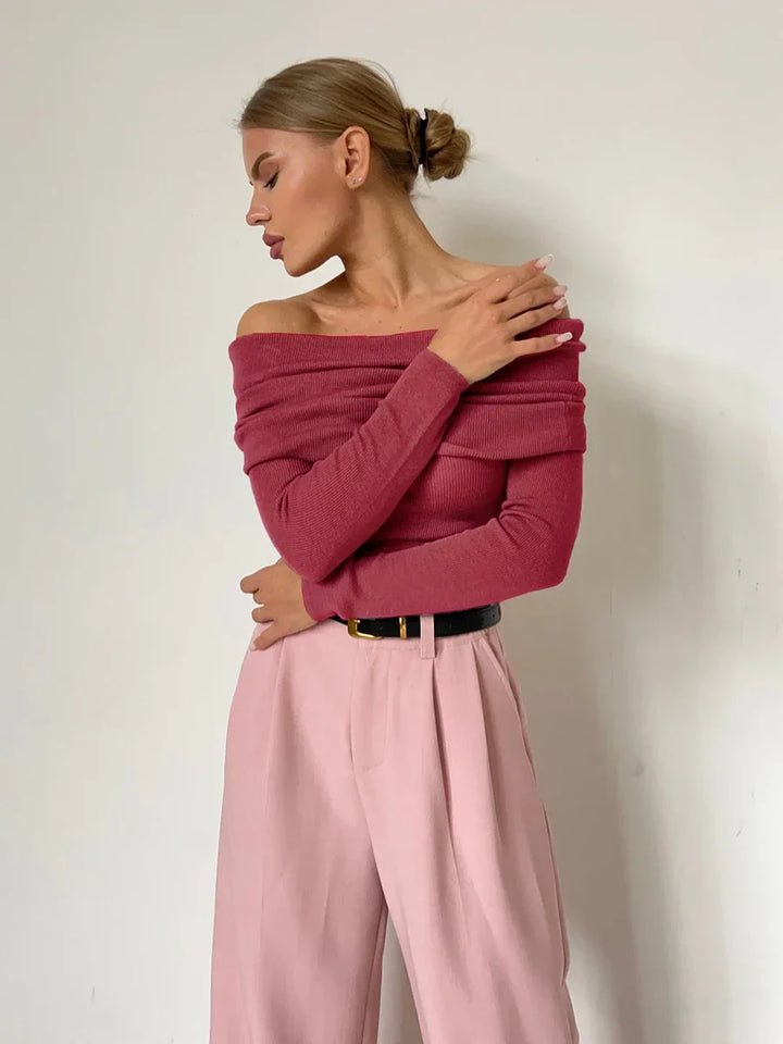 Olivia Bennet | Off-Shoulder Knit Top for Women in Natural Color
