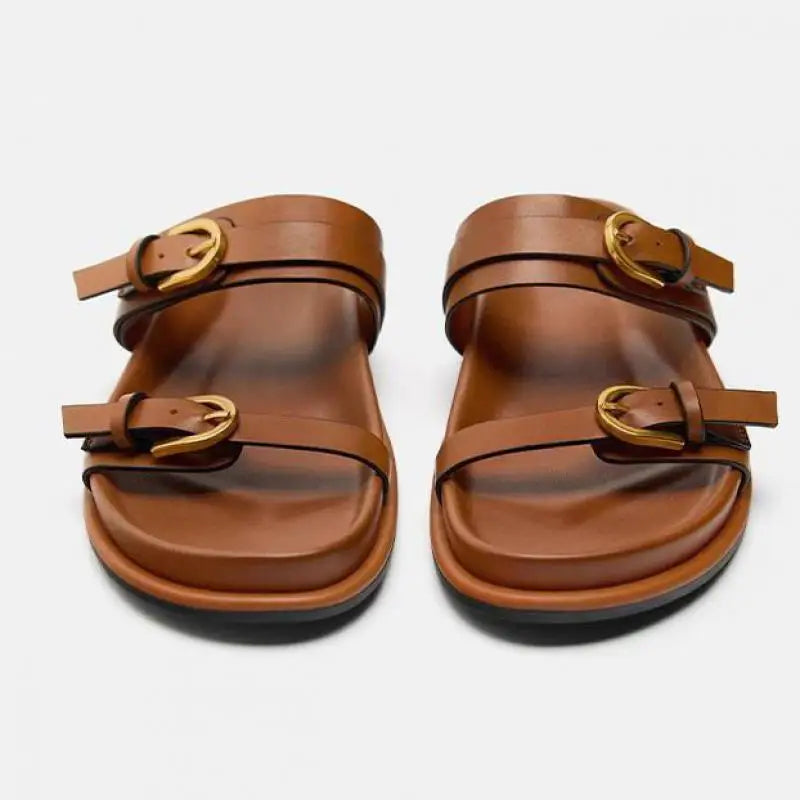 Olivia Bennet | Leather Slides for Women in Black