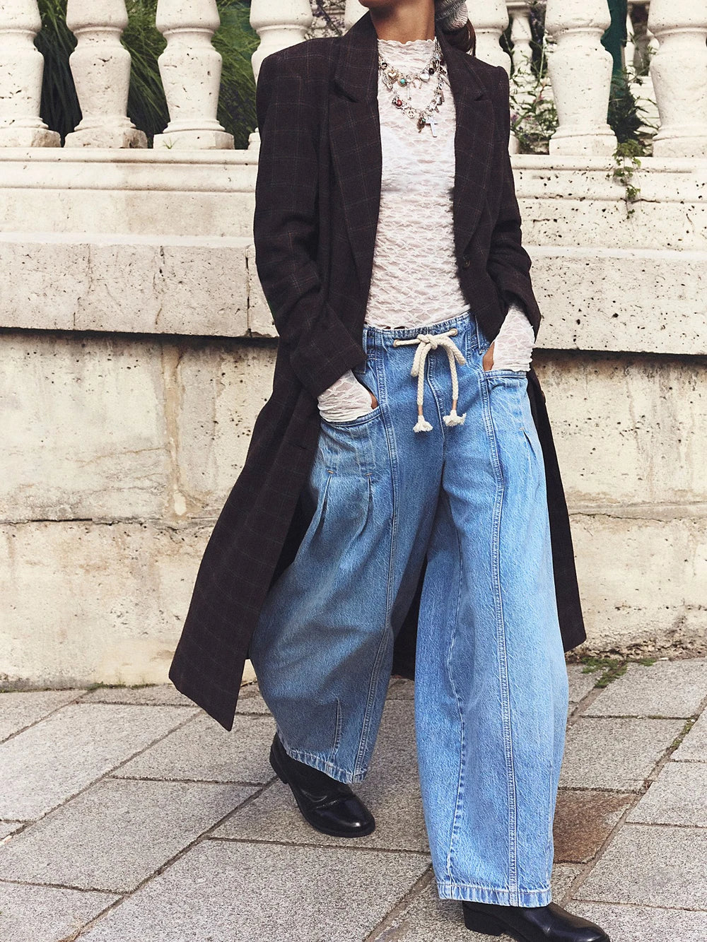 Olivia Bennet | Drawstring Denim Pants for Women