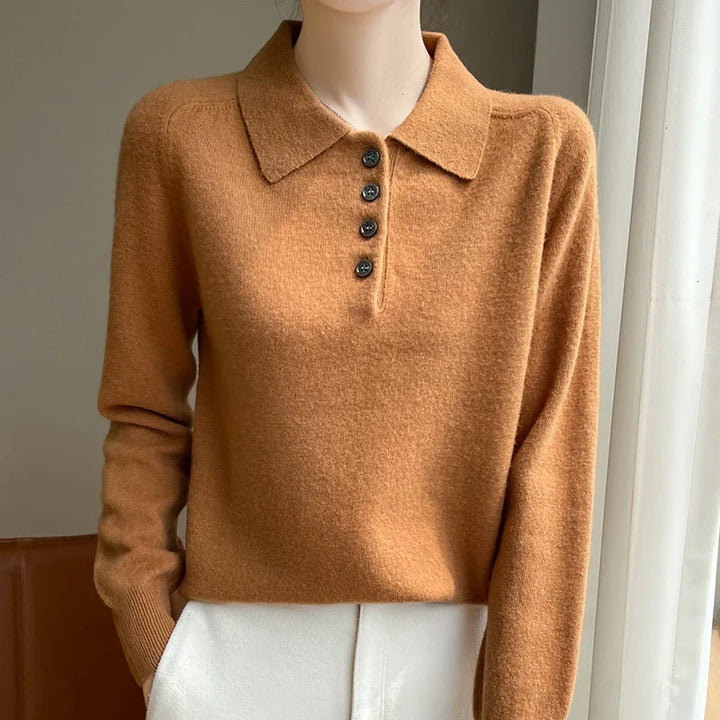 Olivia Bennet | Wool Polo Sweater for Women in Natural Color