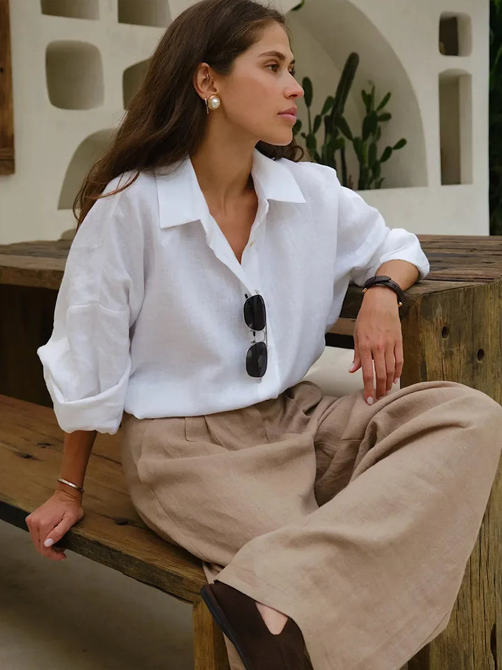 Olivia Bennet | Cotton Relaxed Shirt for Women in White
