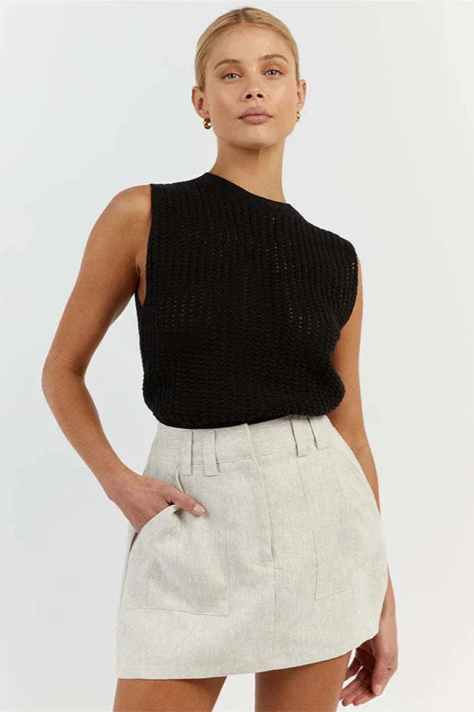 Olivia Bennet | Hollow Knit Tank for Women in Natural Color