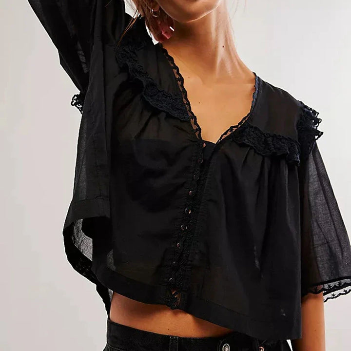 Olivia Bennet | Ruffle Blouse for Women in White Cotton