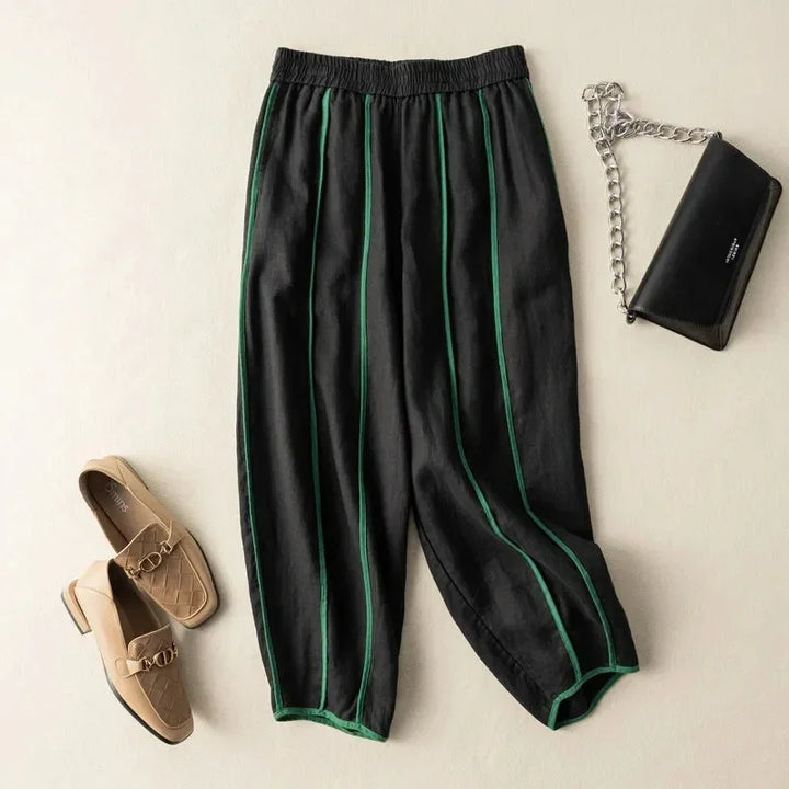 Olivia Bennet | Green Stripe Linen Wide Leg Pant