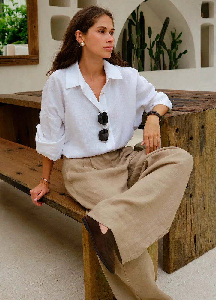 Olivia Bennet | Linen Wide-Leg Trousers for Women in Natural