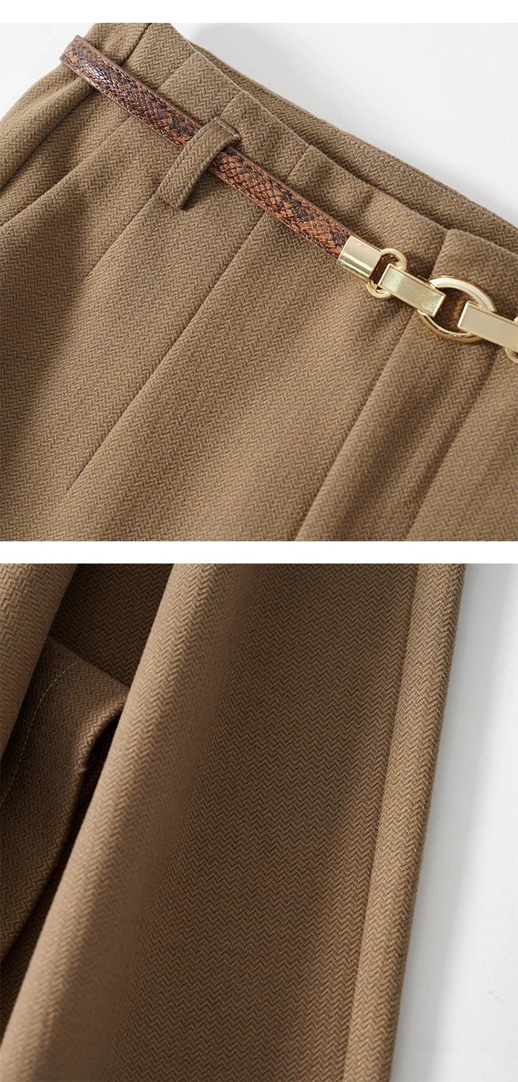 Olivia Bennet | Wide Leg Wool Trousers for Women in Black