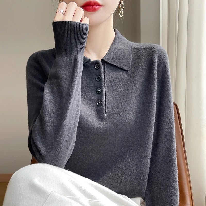 Olivia Bennet | Wool Polo Sweater for Women in Natural Color