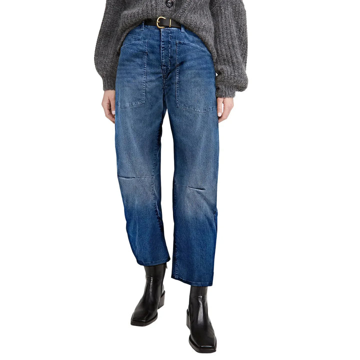 Olivia Bennet | Structured Barrel Jeans for Women in Denim