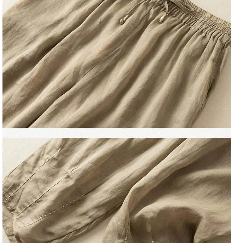 Olivia Bennet | Linen Pants for Women in Natural Fit, White