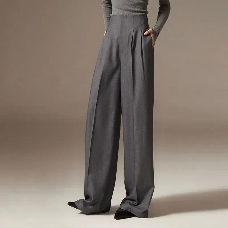 Olivia Bennet | Wide Leg Draped Pants for Women in Soft Fabric, Black