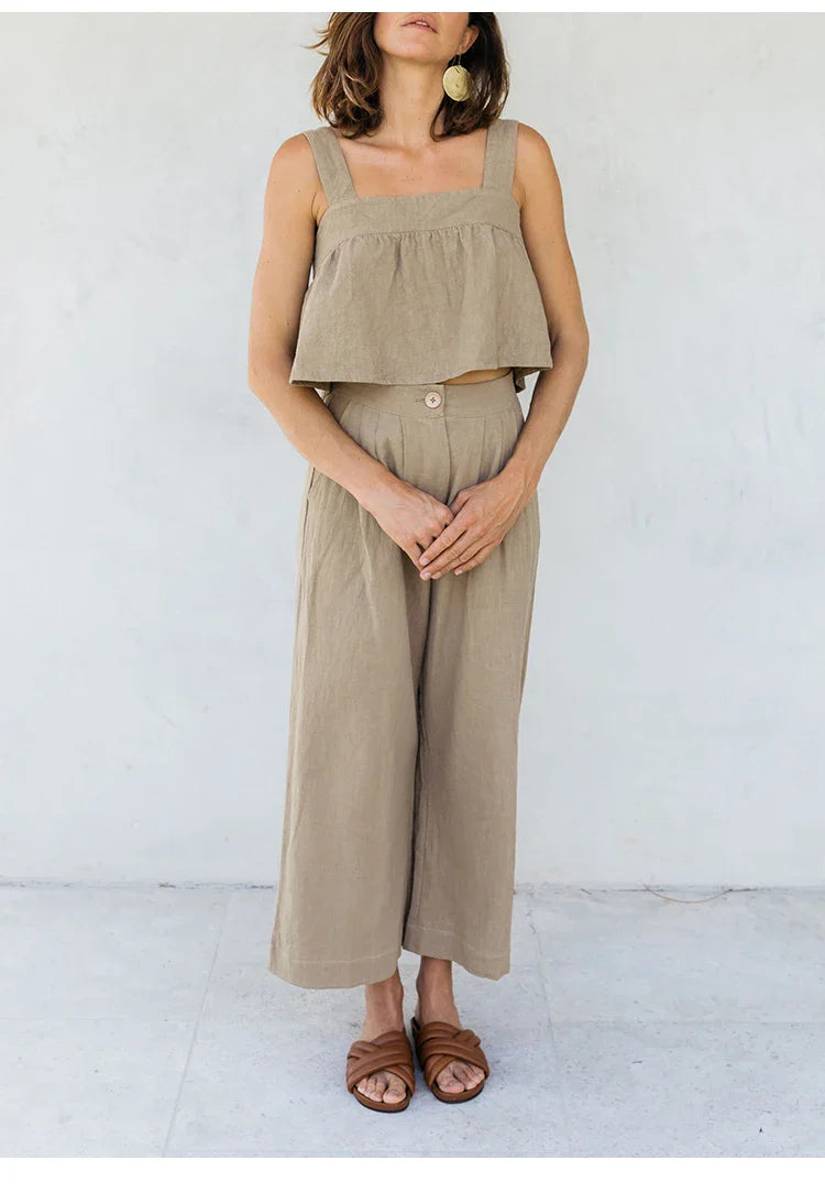 Olivia Bennet | Pleated Linen Culotte Pant