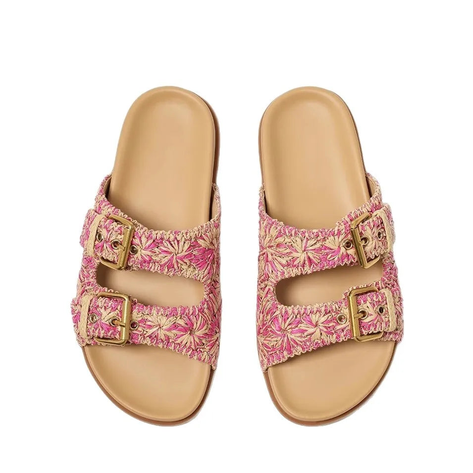 Olivia Bennet | Buckle Sandal for Women in Leather, Casual, Tan