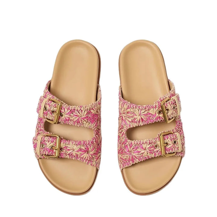Olivia Bennet | Buckle Sandal for Women in Leather, Casual, Tan
