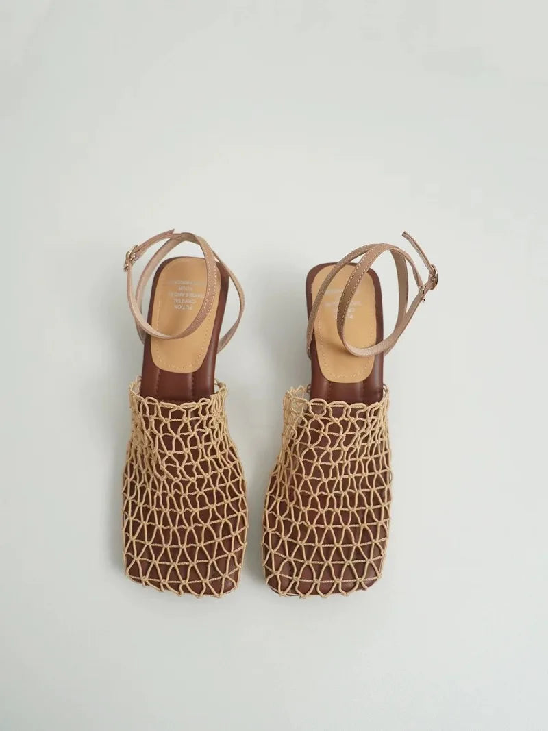 Olivia Bennet | Mesh Weave Heels for Women in Black