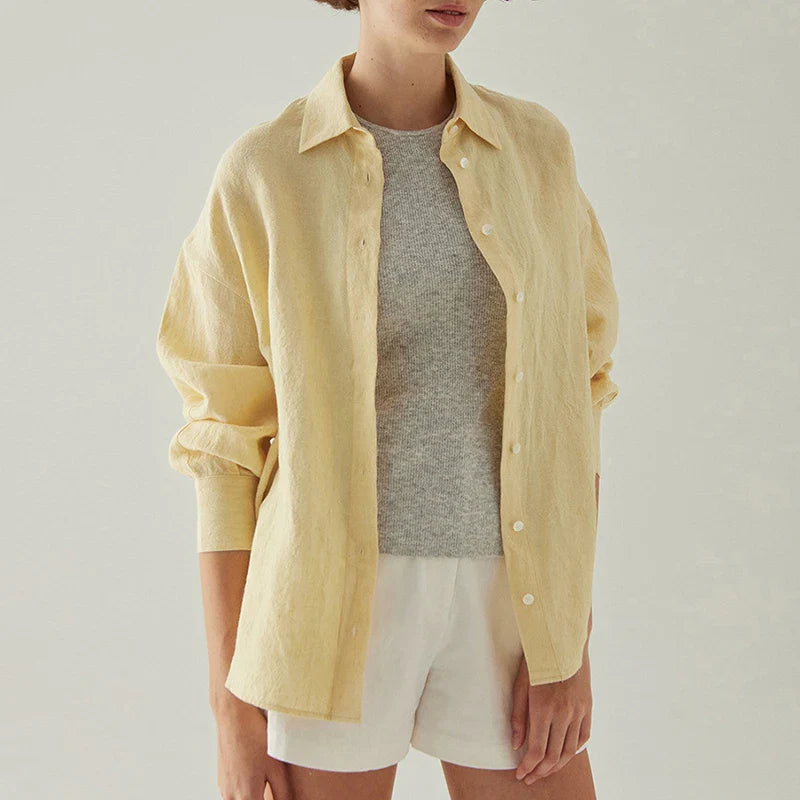 Olivia Bennet | Linen Shirt for Women in White with Slit Hem