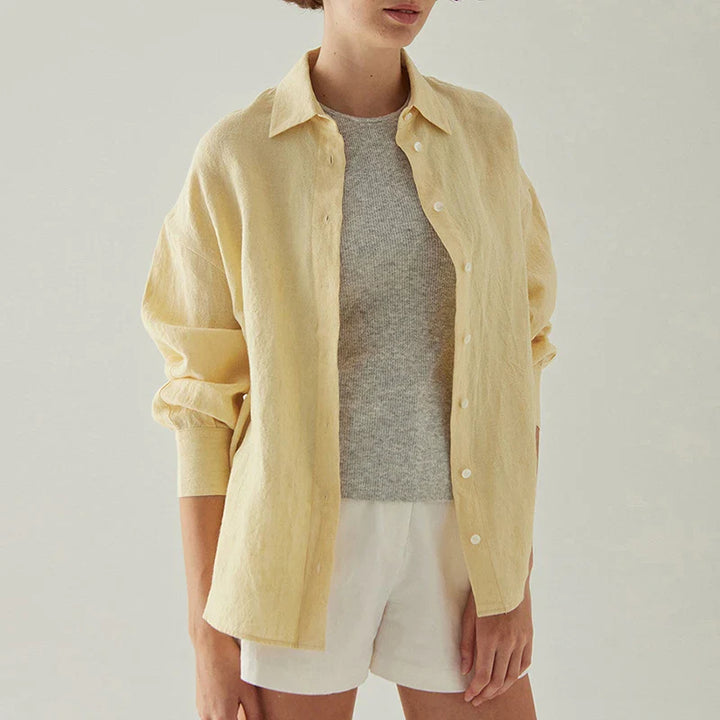 Olivia Bennet | Linen Shirt for Women in White with Slit Hem