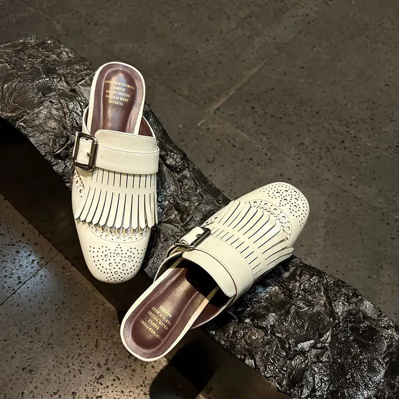 Olivia Bennet | Fringe Leather Loafers for Women