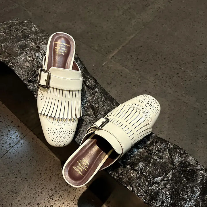 Olivia Bennet | Fringe Leather Loafers for Women