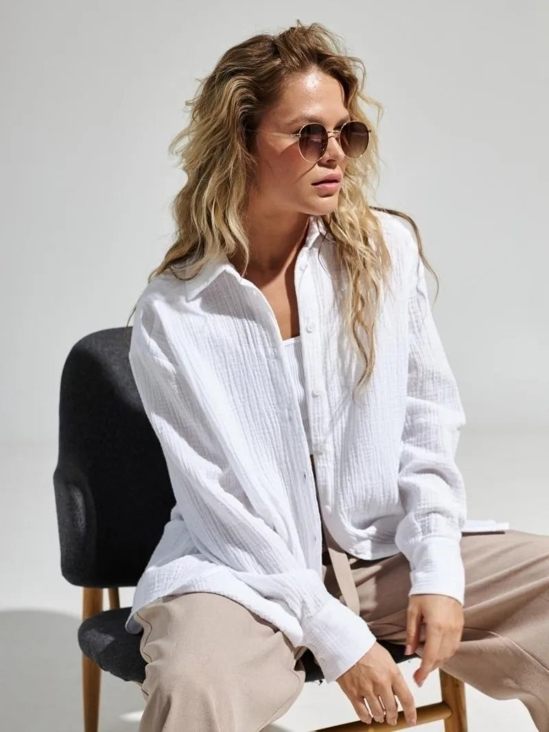 Olivia Bennet | Cotton Summer Shirt for Women in White