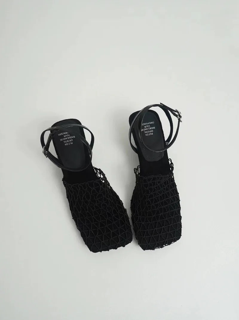 Olivia Bennet | Mesh Weave Heels for Women in Black