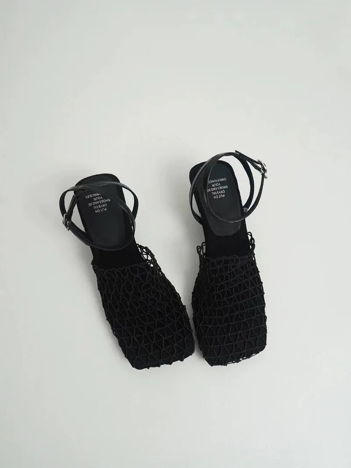 Olivia Bennet | Mesh Weave Heels for Women in Black