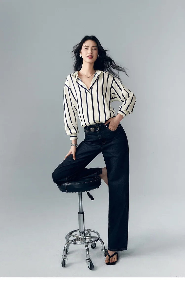Olivia Bennet | Stripe Satin Blouse for Women