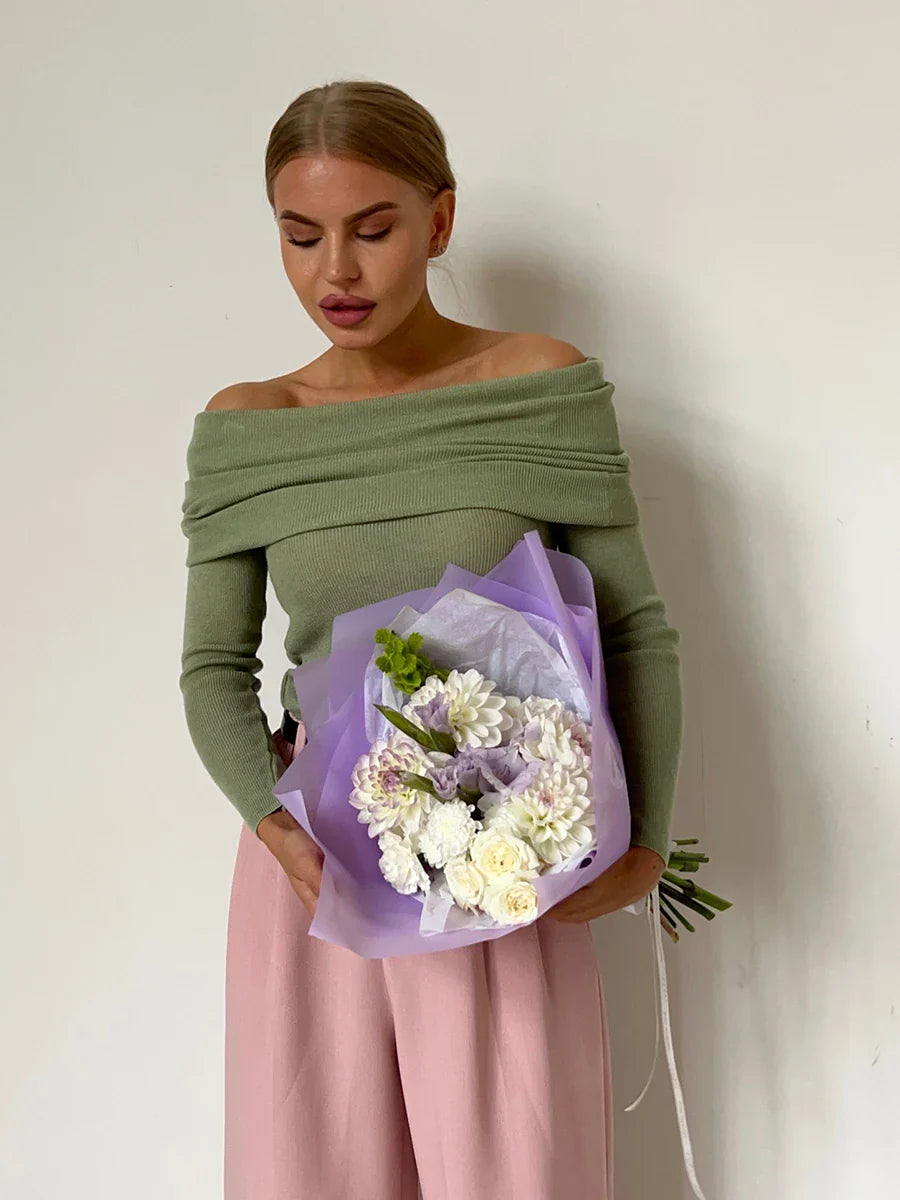 Olivia Bennet | Off-Shoulder Knit Top for Women in Natural Color