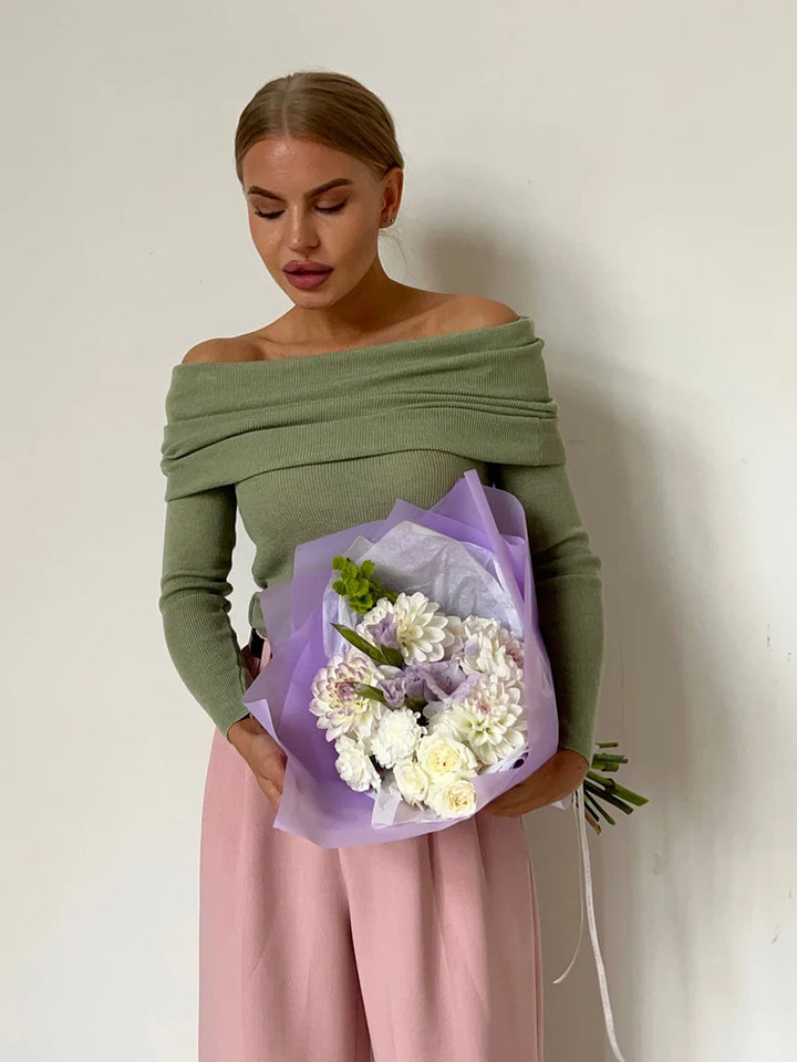 Olivia Bennet | Off-Shoulder Knit Top for Women in Natural Color