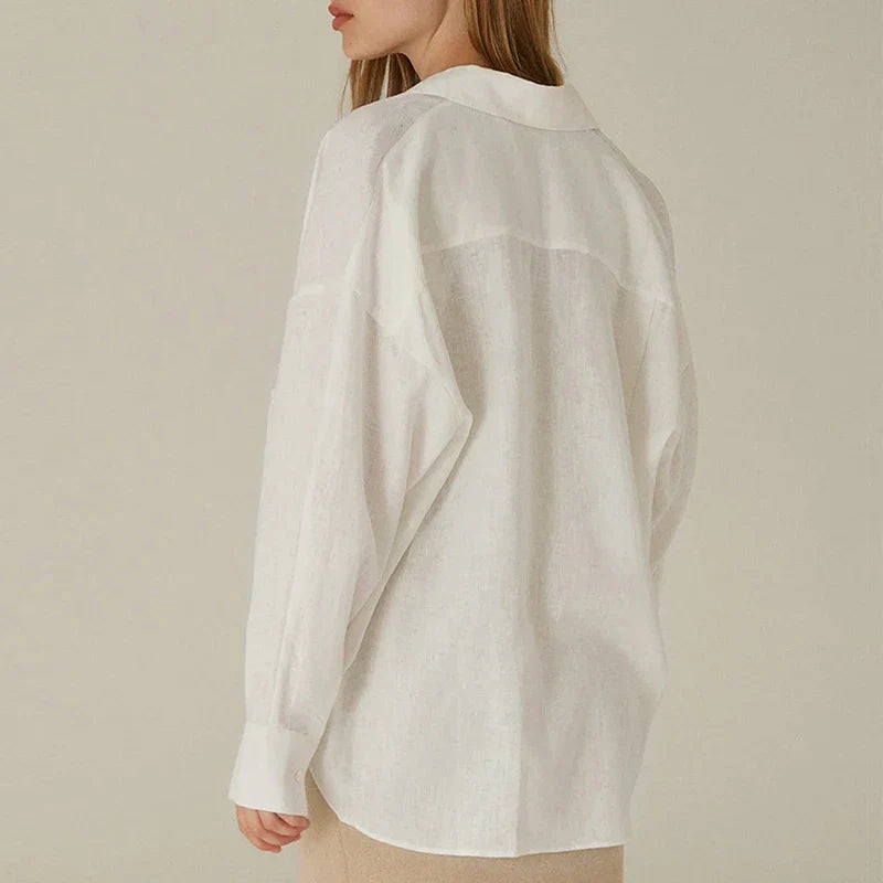 Olivia Bennet | Linen Shirt for Women in White with Slit Hem