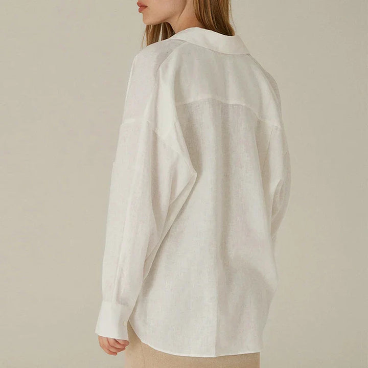 Olivia Bennet | Linen Shirt for Women in White with Slit Hem