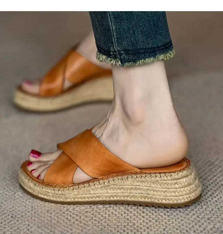 Olivia Bennet | Woven Leather Platform Sandals for Women