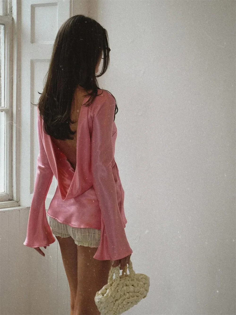 Olivia Bennet | Satin Long Sleeve Bell Cuff Top for Women
