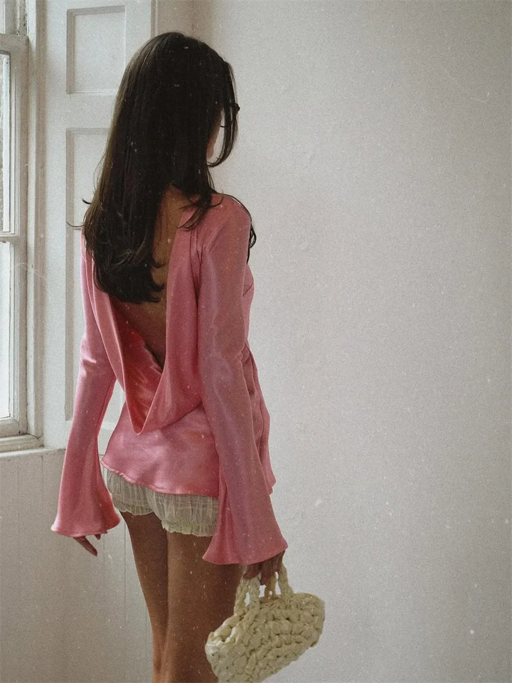 Olivia Bennet | Satin Long Sleeve Bell Cuff Top for Women