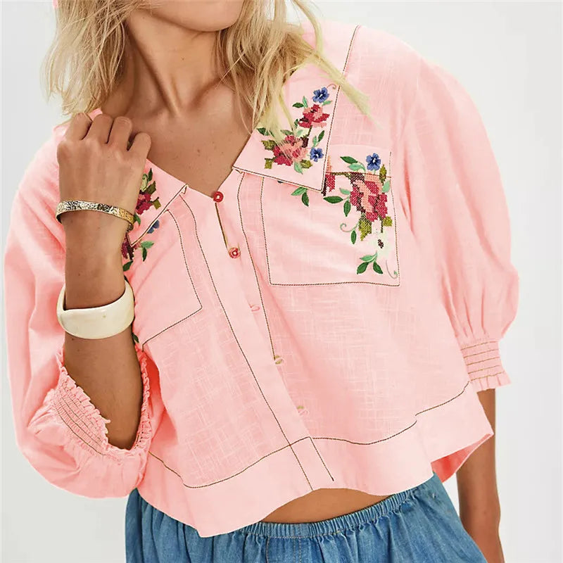 Olivia Bennet | Floral Embroidered Crop Blouse