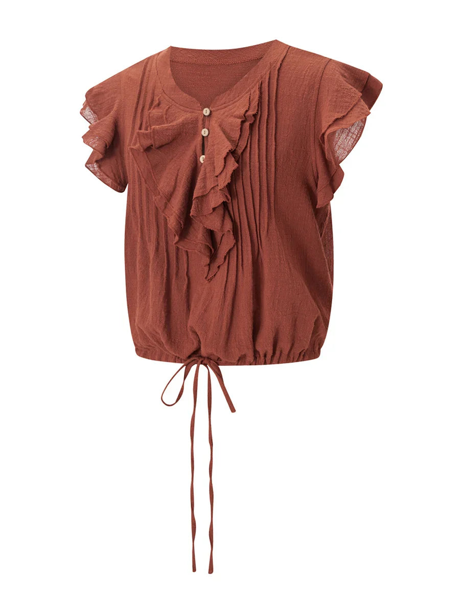 Olivia Bennet | Ruffle Front Gauze Crop Top