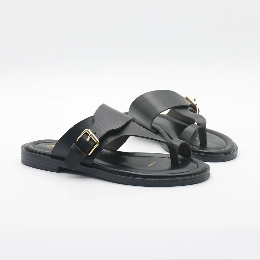 Olivia Bennet | Leather Buckle Sandal for Women in Natural Color