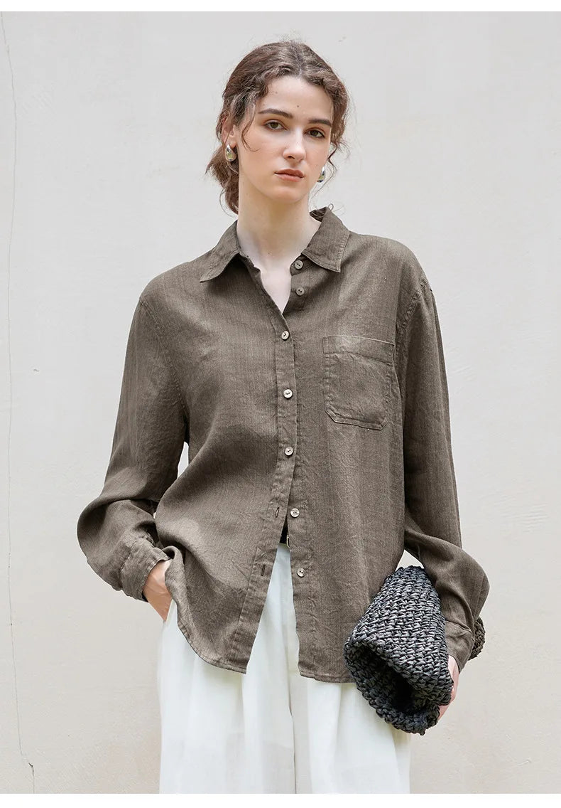 Olivia Bennet | Linen Shirt for Women, Relaxed Fit, White